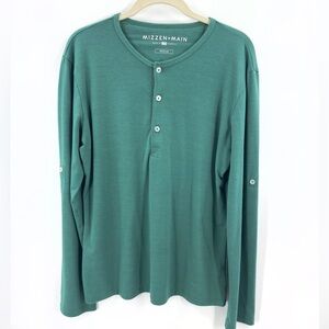 Mizzen + Main Mens Long Sleeve Henley Shirt Size M Green Casual Stretch Top